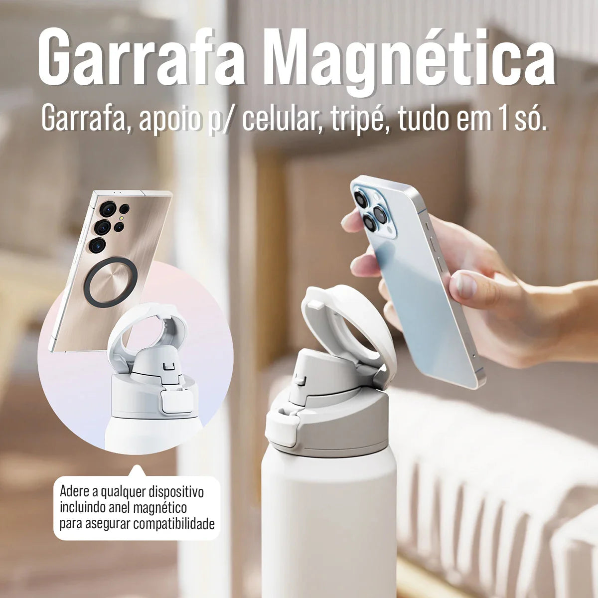 Garrafa Térmica De Aço Inoxidável Com Suporte para Telefone 950ml