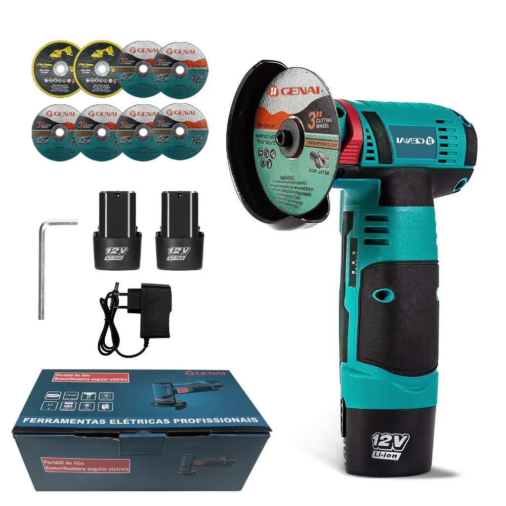 Esmerilhadeira Portátil PowerGrind 12V 2 Bateria + 8 Discos