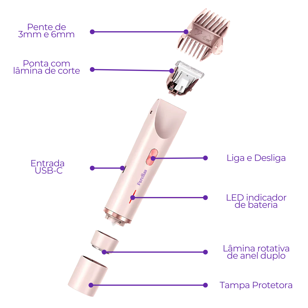 Aparador de Pelos Feminino – Fácial e Íntimo à Prova d’Água!