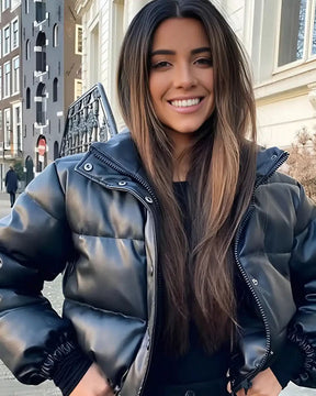 Jaqueta Lazarelle de Couro com Modelagem Puff e Algodão