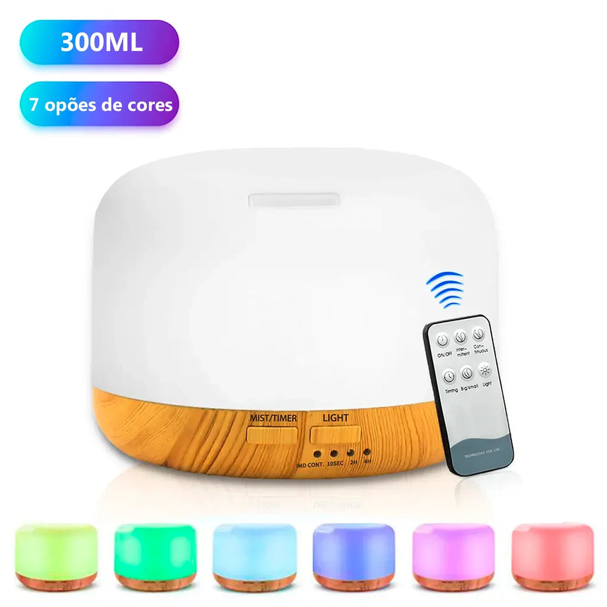 Umidificador Difusor Ultrassônico Madeira - Controle Remoto