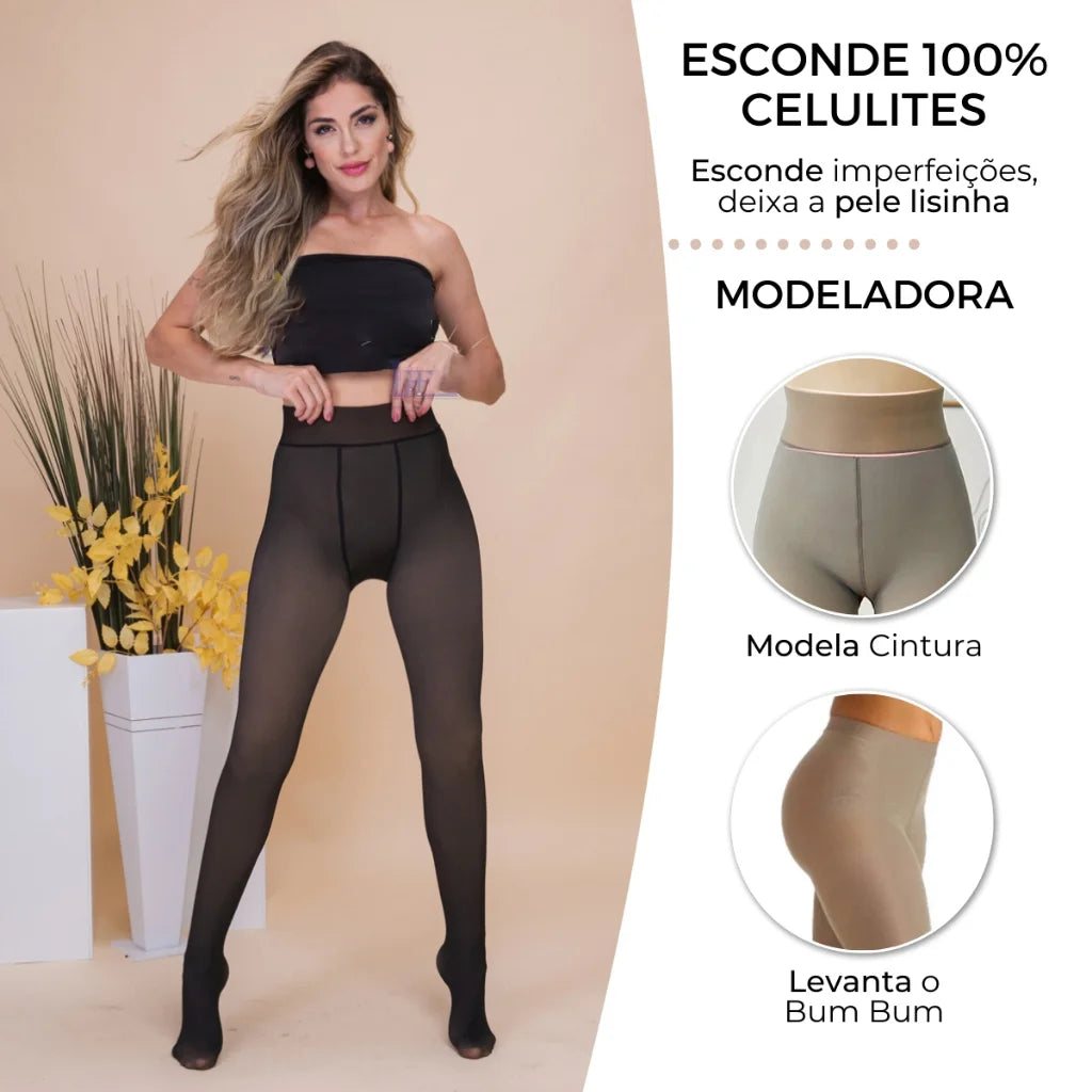 Meia Calça Feminina Peluciada de Lã Aveludada Super Diva