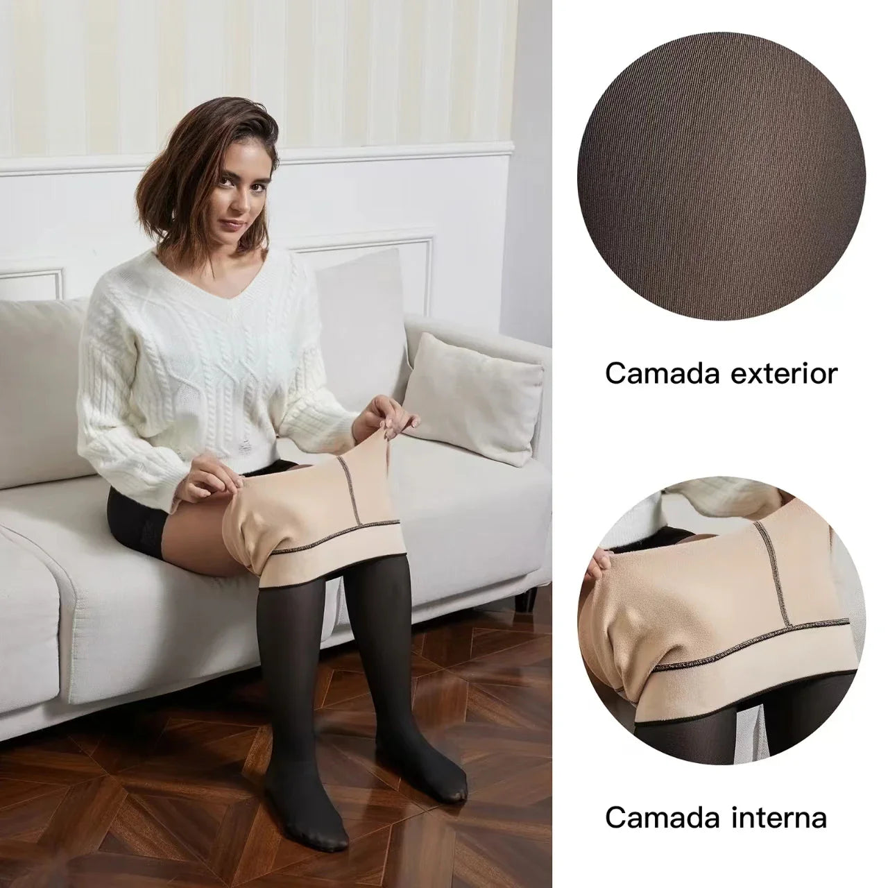 Meia Calça Feminina Peluciada de Lã Aveludada Super Diva