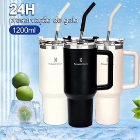 Copo Térmico 1200ml Aço Inoxidável - Garrafa Térmica com Canudo