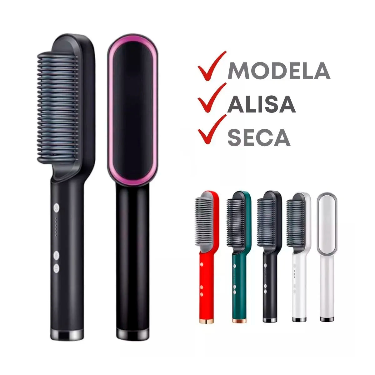 Escova Alisadora 5 em 1 | Alisa, Seca, Hidrata, Modela e Anti-Frizz | Bivolt