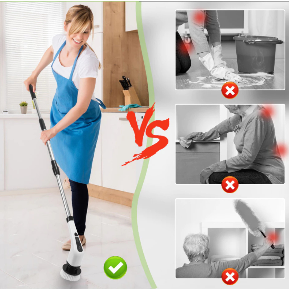 Escova De Limpeza 9 Em 1 Recarregável Elétrica Giratória Com Cabo Alongador