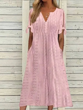 Vestido de Renda Jana - Gola em V de Manga Curta (Verão 2026)