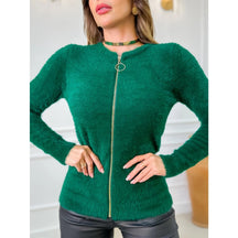 Suéter Feminino Inverno Peluciado com Fechamento em Zíper