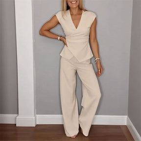 Conjunto Elisanne™ Alfaitaria Moderna com Corte Envolvente e Calça Pantalona / / Minimalismo Chic e Conforto Refinado!