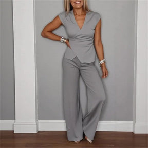 Conjunto Elisanne™ Alfaitaria Moderna com Corte Envolvente e Calça Pantalona / / Minimalismo Chic e Conforto Refinado!