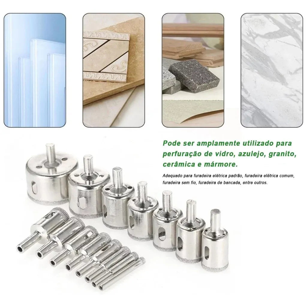 Kit 16 Bicos de Furo Diamantados Brocas Serra Copo