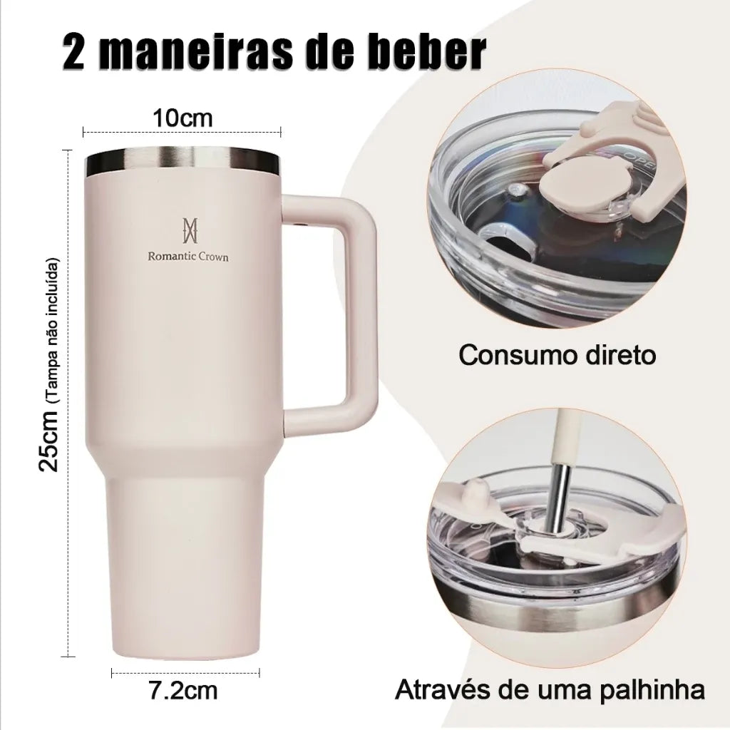 Copo Térmico 1200ml Aço Inoxidável - Garrafa Térmica com Canudo