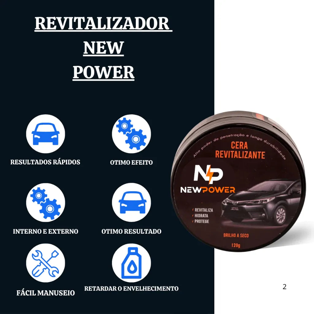 Cera Revitalizadora  NewPower - Kit Completo - Restaura Plástico, Borracha e Couros