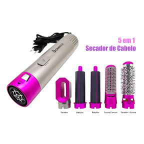 Escova 5 em 1 Profissional (Seca, Alisa, Cacheia, Modela e Ondula)