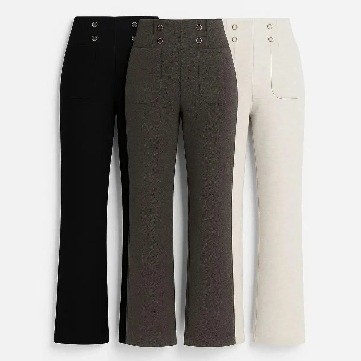 [Leve 3, Pague Só 2] Calça Solena Feminina em Algodão, Poliéster e Viscose de Cintura Alta com Botões Frontais