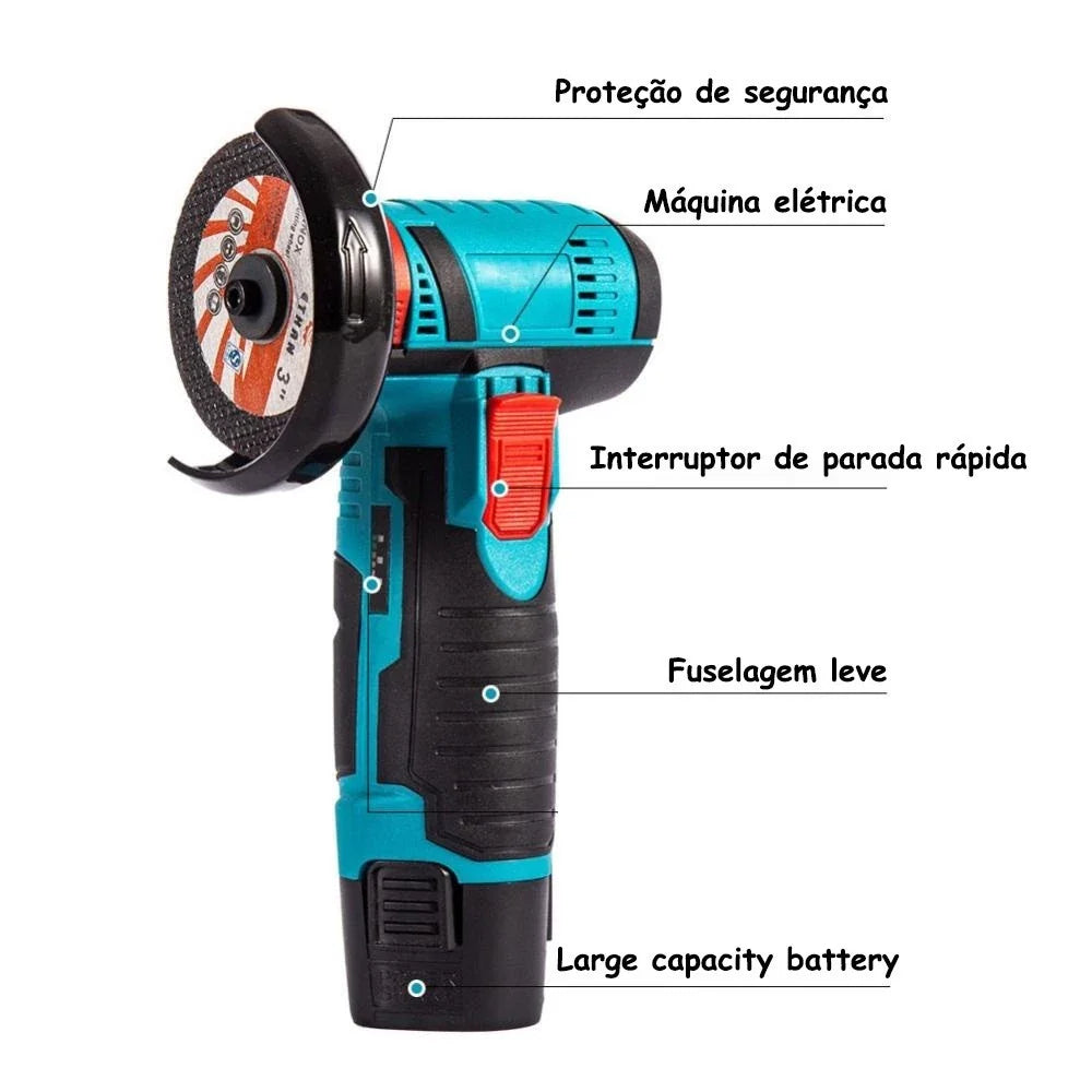 Esmerilhadeira Portátil PowerGrind 12V 2 Bateria + 8 Discos